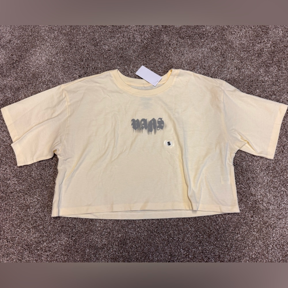 Vans Short Sleeve Crop Tee in Pale Yellow with Gray Logo